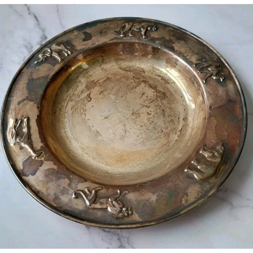 Baby Feeding Bowl‎ Animal Pattern Denmark Silver Plated